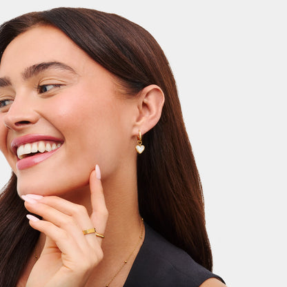 Mother of Pearl Heart Huggie Earrings (Gold) - Test