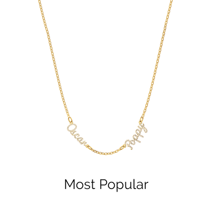 Multi Crystal Cursive Name Necklace (Gold)