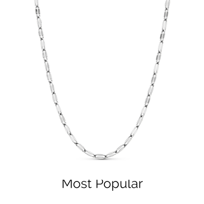 Layering Paperclip Diamond Cut Chain Necklace (Silver)
