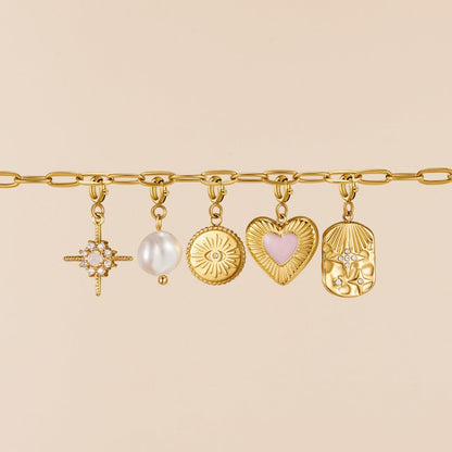 18K Gold Paperclip Charm Bracelet