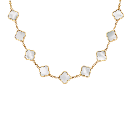 Pearl Clover Custom Name Necklace (Gold)