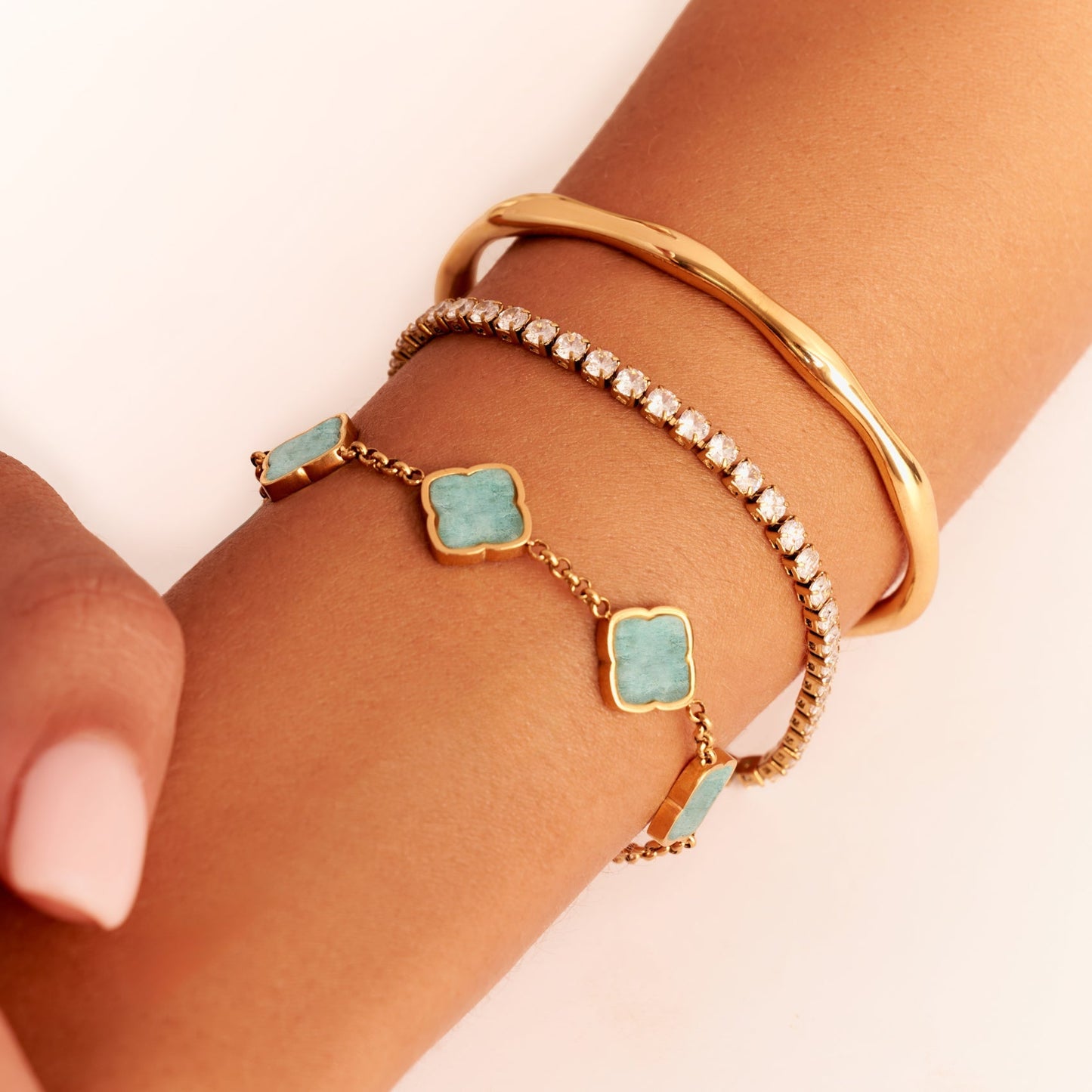 Amazonite Multi Clover Bracelet - Gold