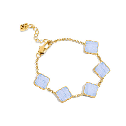 Blue Lace Agate Clover Bracelet (Gold)