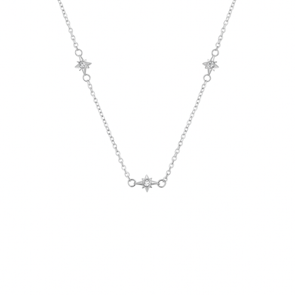 Fingerprint Moon & Star Tag Necklace (Silver)
