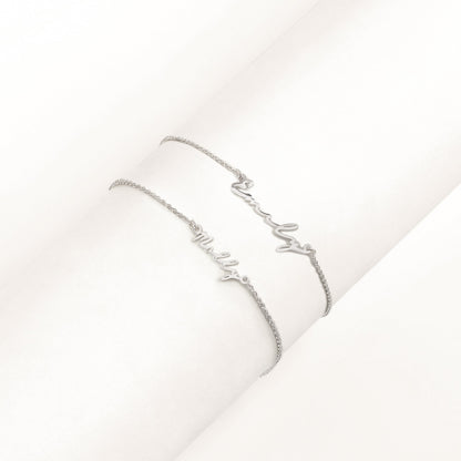 Matching 'Mini & Me' Signature Name Bracelet Set (Silver)