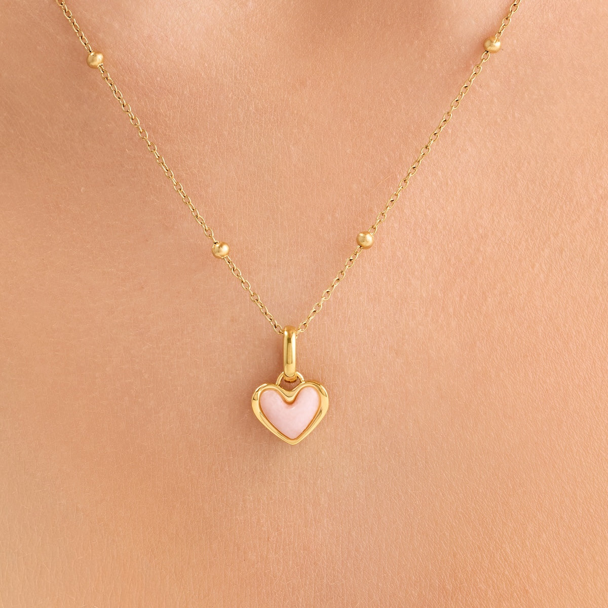 Pale Pink Opal Heart Necklace (Gold)