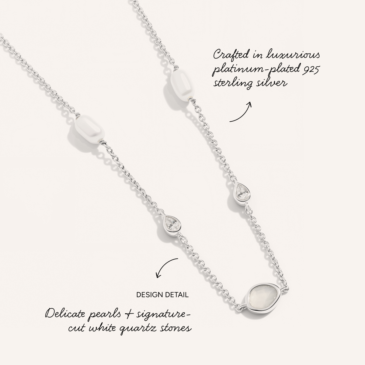 Modern Elegance Quartz & Pearl Necklace (Silver)