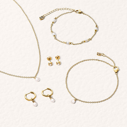 Fine Organic Pearl Necklace & Huggie Set (Gold)