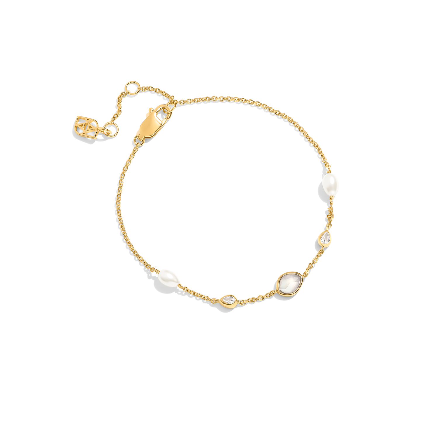Modern Elegance Quartz & Pearl Bracelet (Gold)