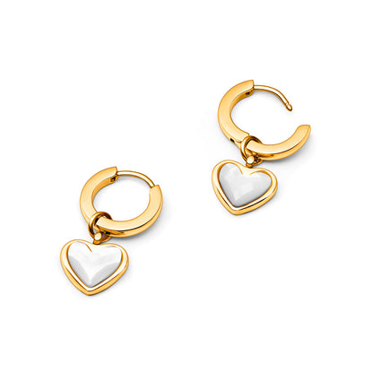 Mother of Pearl Heart Huggie Earrings (Gold) - Test
