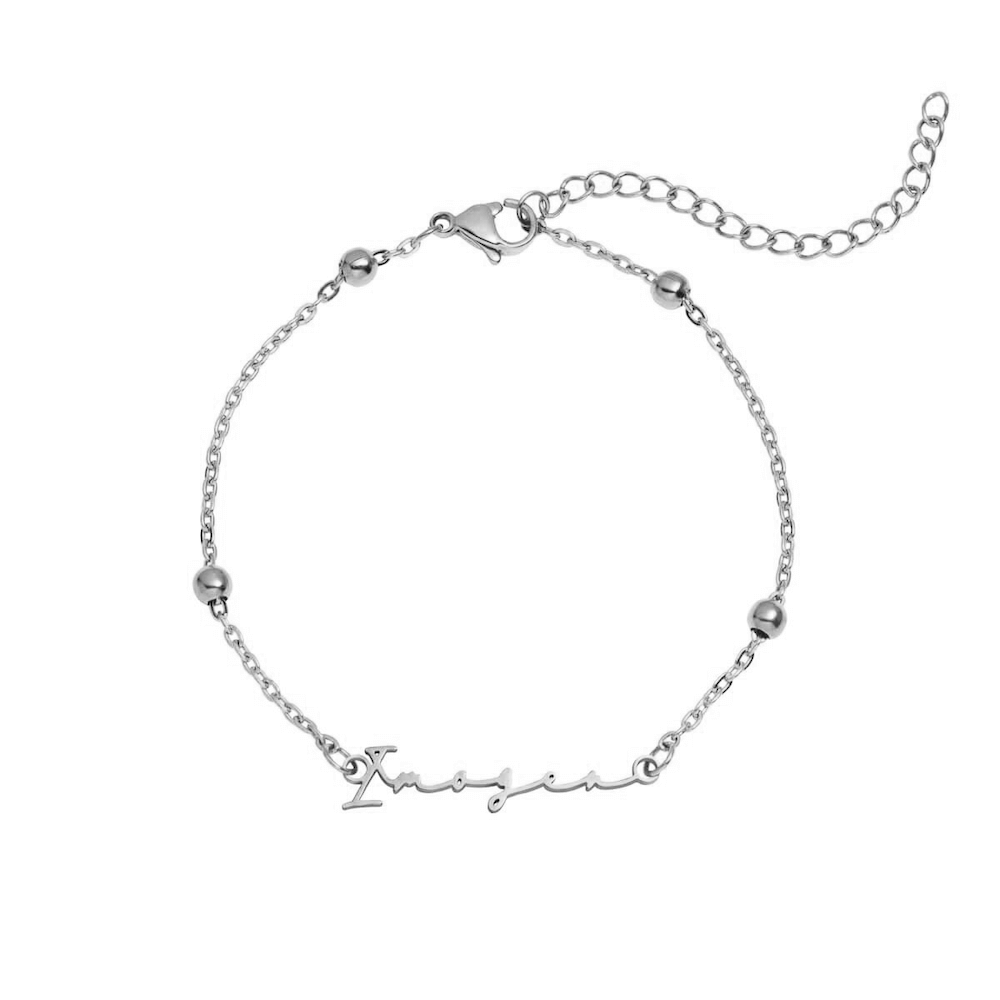 Matching 'Mini & Me' Signature Name Bracelet Set (Silver)